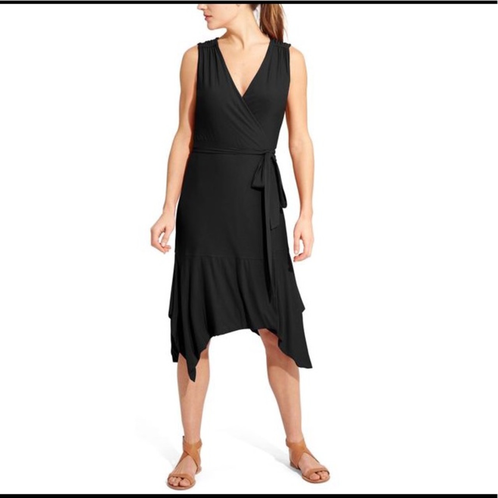 Athleta Black Sleeveless Wrap Midi Dress